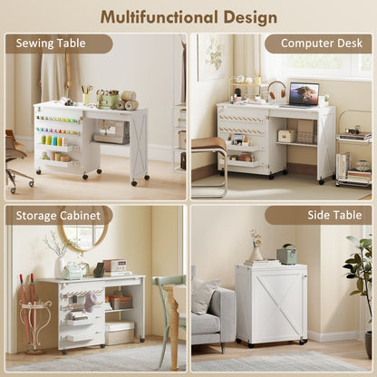 Mesa de costura plegable con almacenamiento — blanco