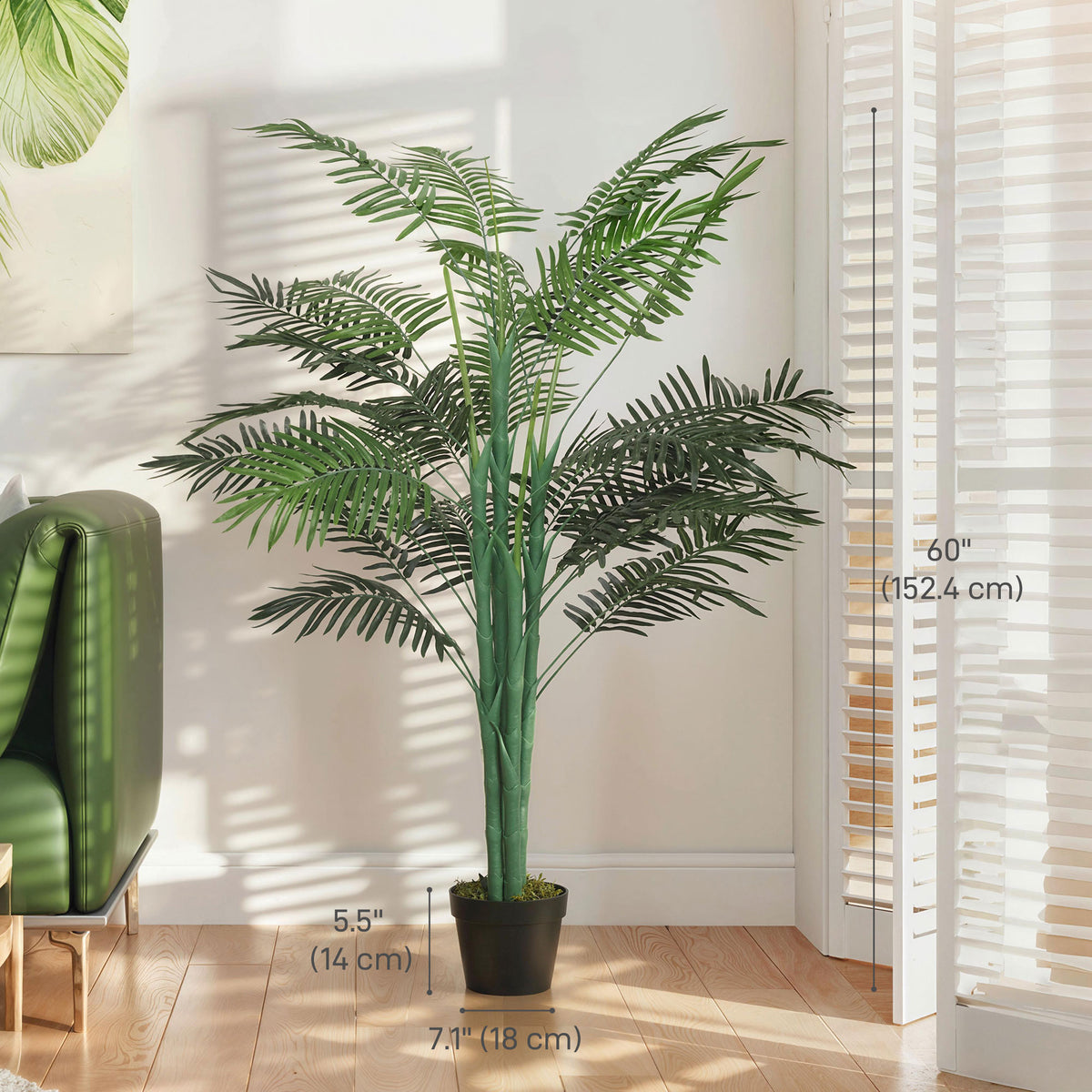 Realistic Potted Artificial Palm Tree — green