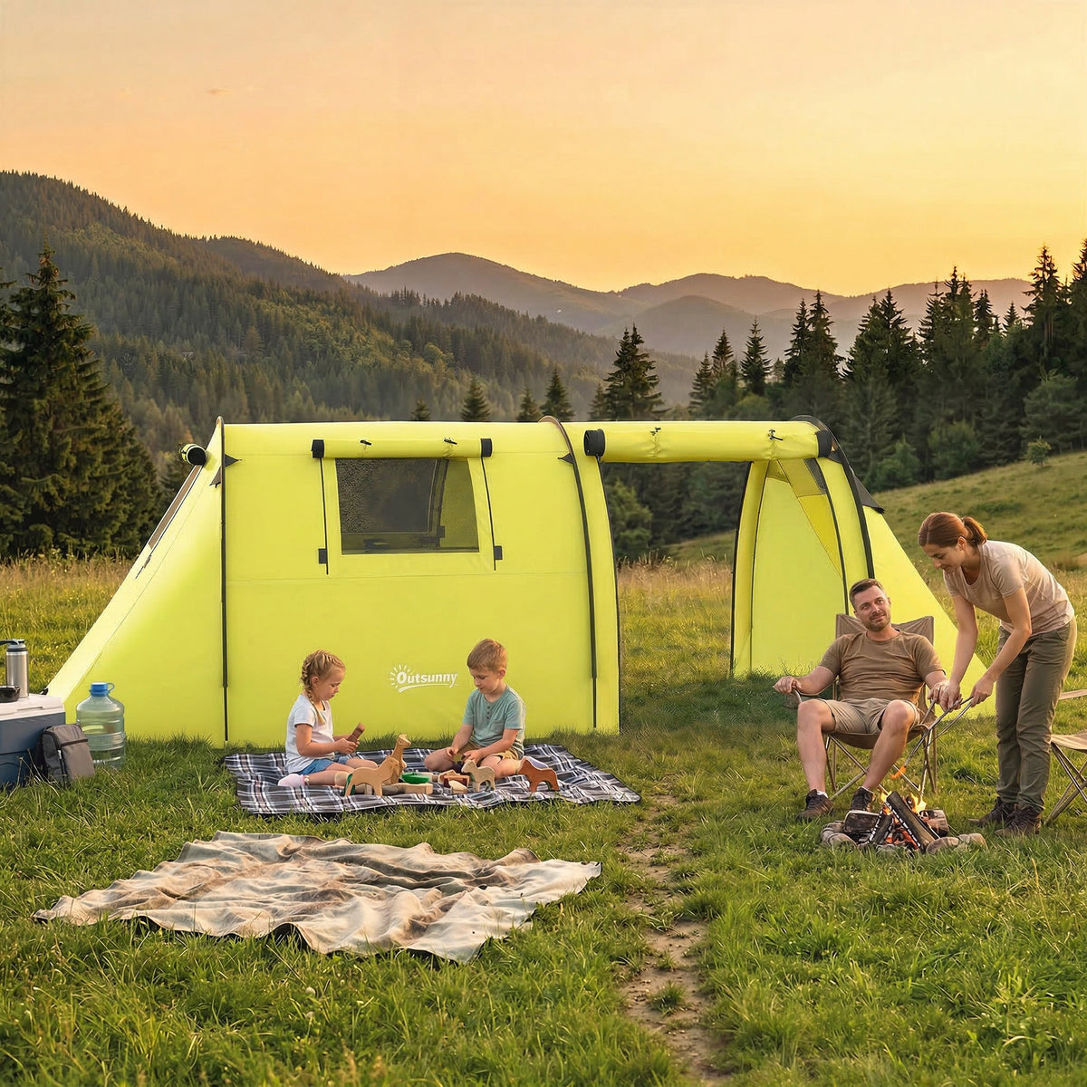 2-Room Waterproof Camping Tent for 3-4 People