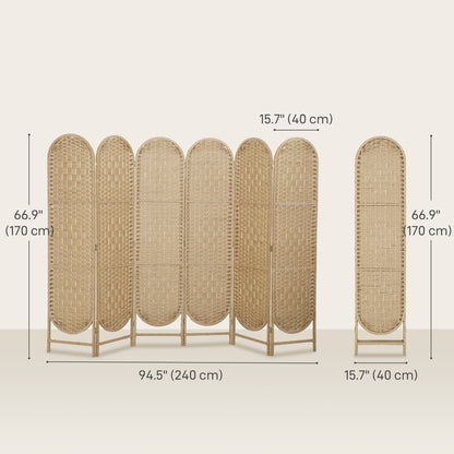 Biombo bohemio trenzado de 6 paneles arqueados