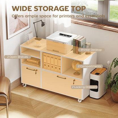 Mobile 2-drawer lateral file cabinet with lock