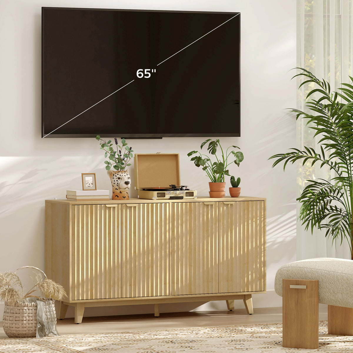 Fluted Sideboard Buffet Cabinet 140 x 40 x 76 cm