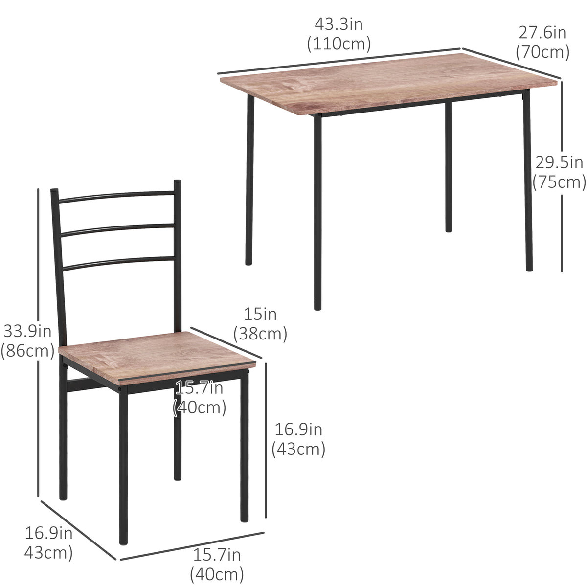 Juego de comedor de 5 piezas estilo industrial