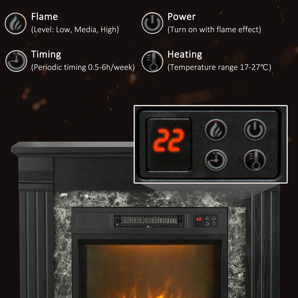 Electric fireplace mantel freestanding heater