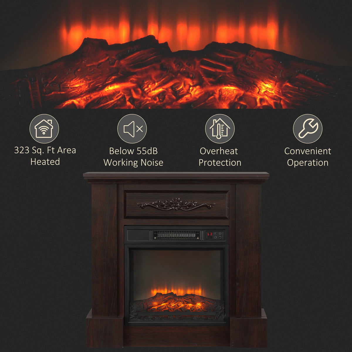 Electric Fireplace with Mantel Freestanding Heater 1400W