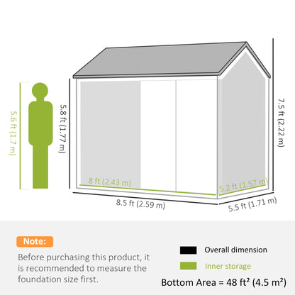 Cobertizo metálico para jardín de 2,6 m x 1,7 m — gris