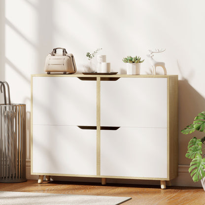 Narrow shoe cabinet with flip drawers