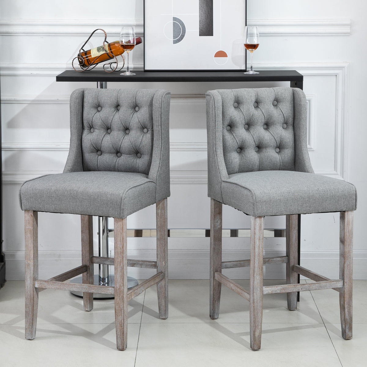 Set of 2 Button Tufted Bar Stools Counter Height