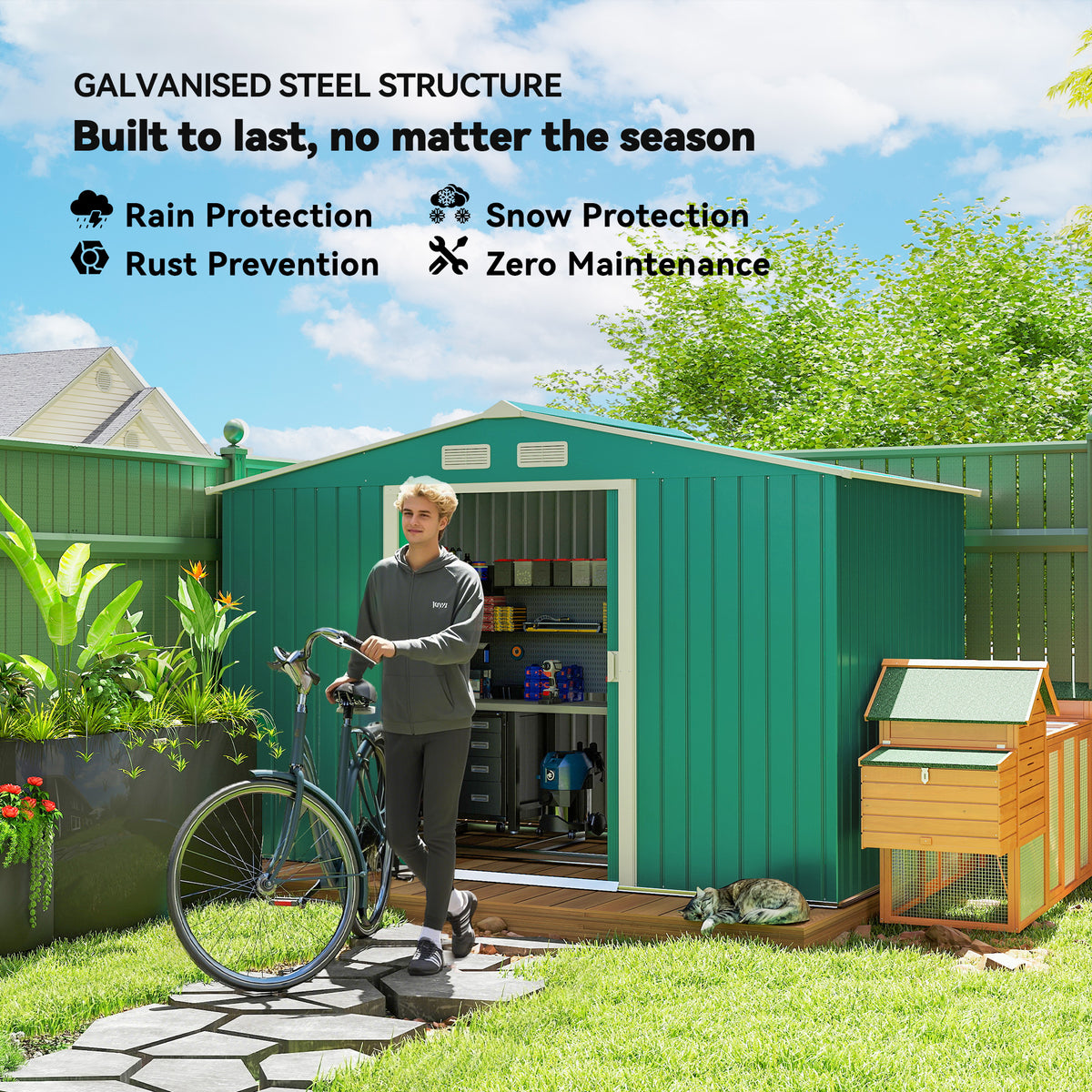 Metal Garden Storage Shed 9.1'x6.4' with Foundation Kit