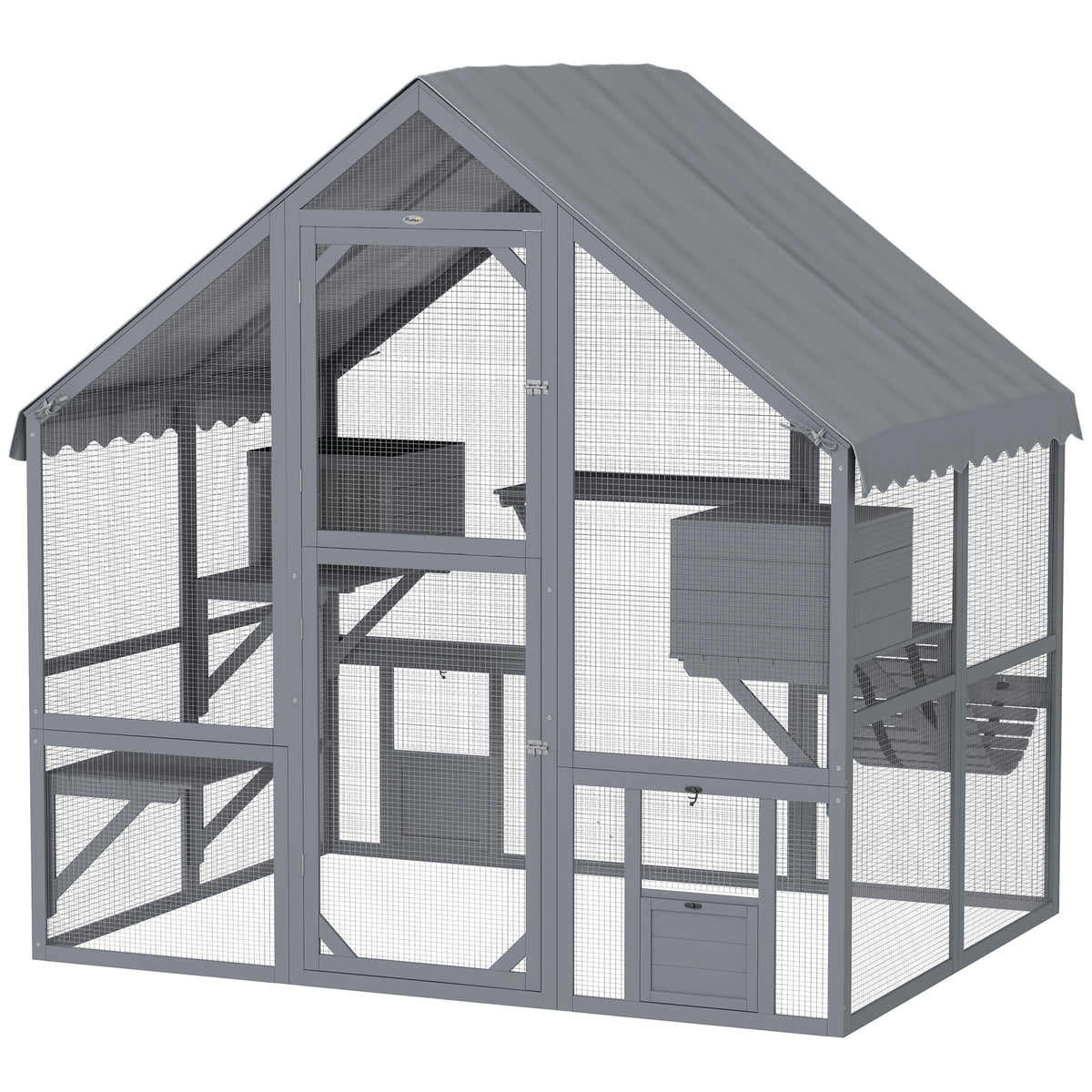 Corral exterior de madera para gatos con techo impermeable