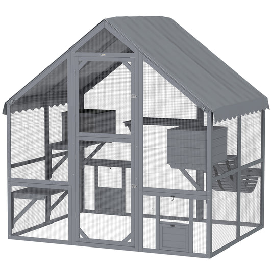 Outdoor wooden catio enclosure with waterproof roof