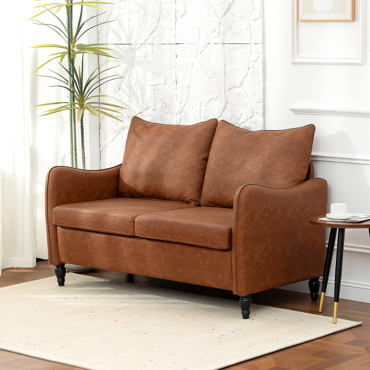 Loveseat Sofa PU Leather with Wood Legs