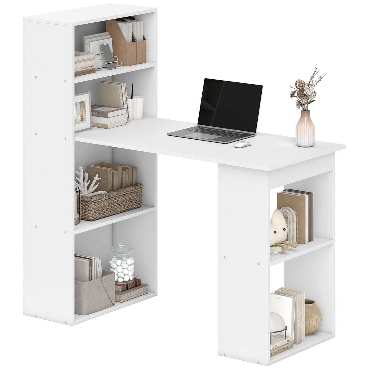 Computer Desk with Built-In Bookshelf 47 in