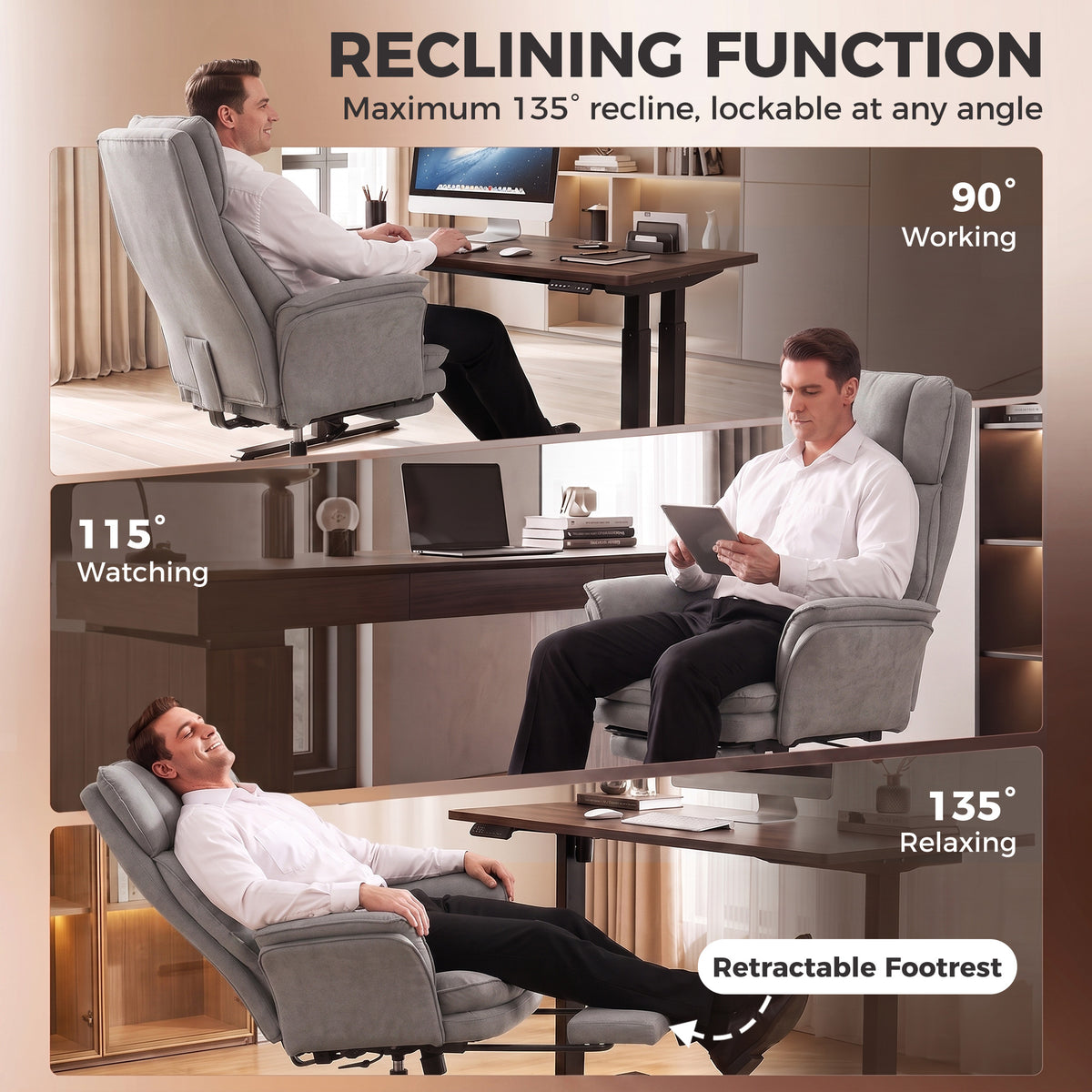 Ergonomic Office Chair Reclining with Footrest