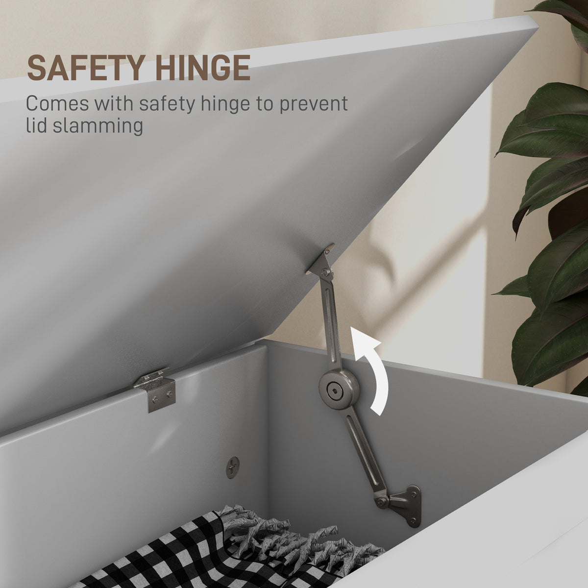 Multifunctional Storage Bench with Safety Hinge