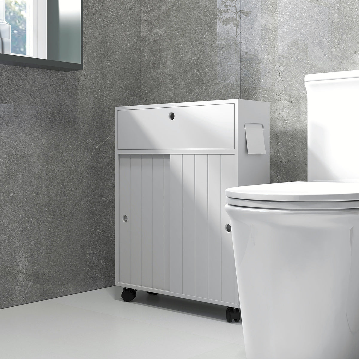 Mueble de almacenamiento estrecho con ruedas para baño