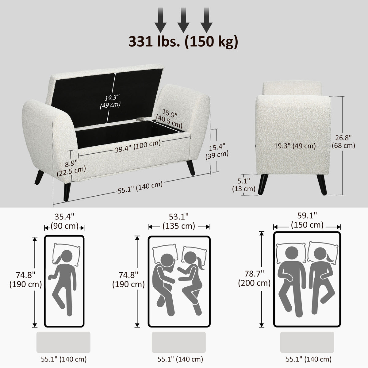 Modern Upholstered Storage Bench with Arms