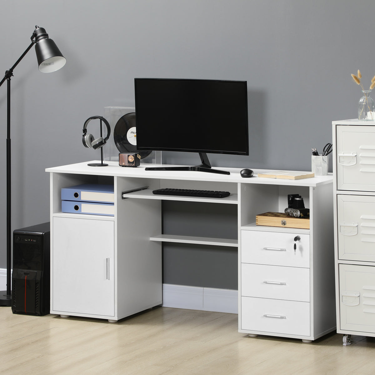 Computer Desk with Keyboard Tray and Drawers