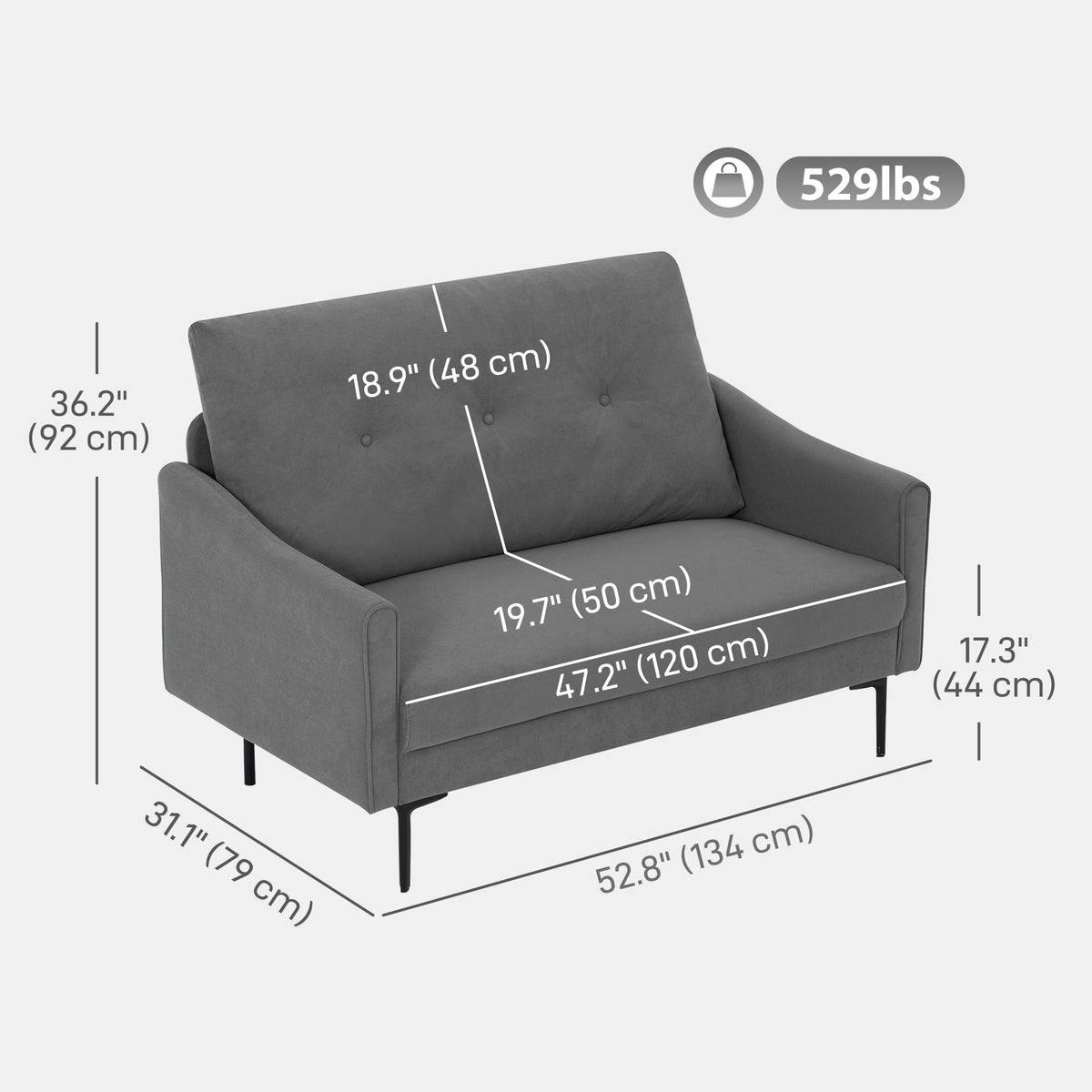 2-Seater Sofa Modern Velvet Button Tufted