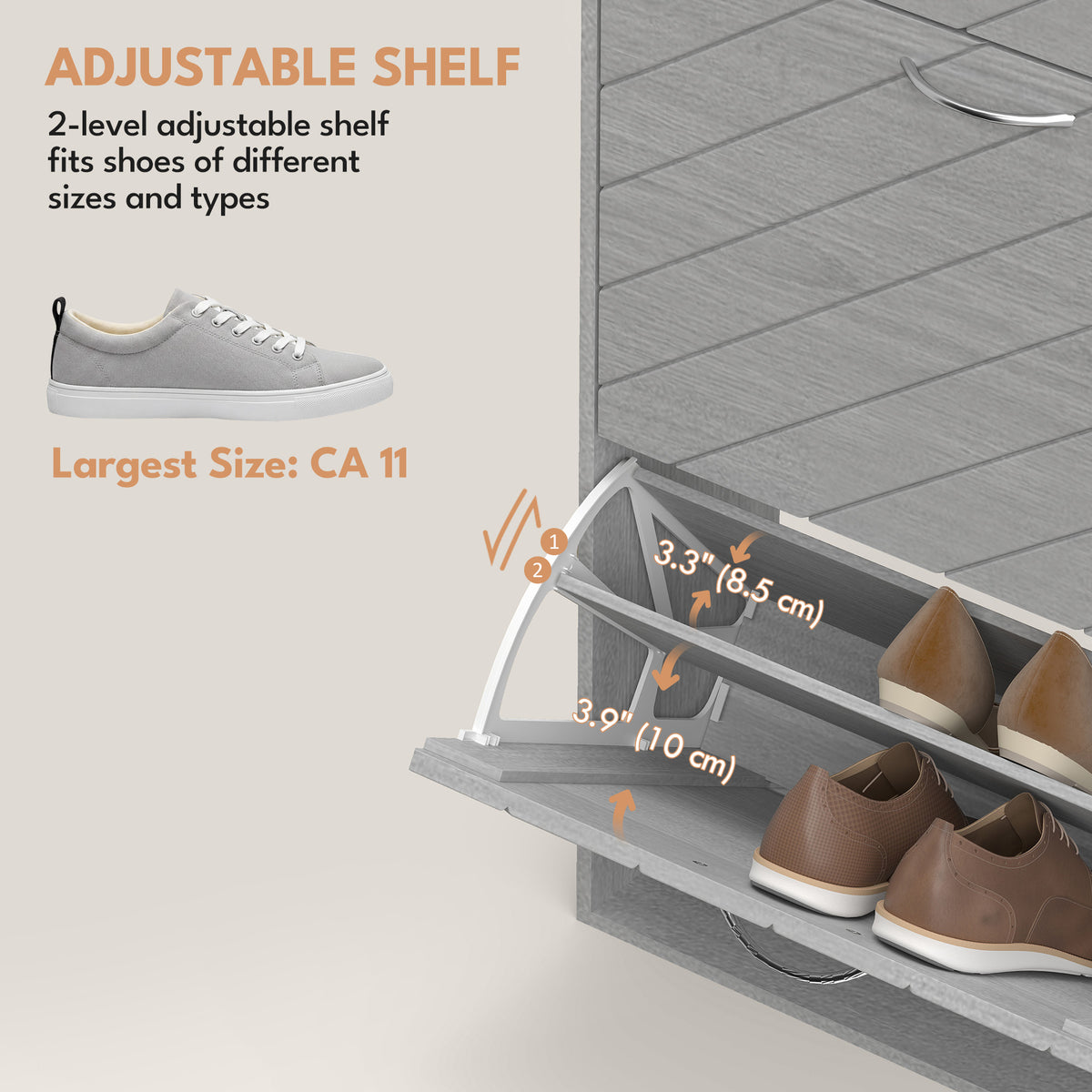 Narrow 3-tier flip drawer shoe storage cabinet