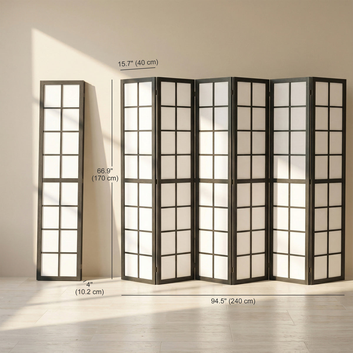 Biombo plegable de 4 paneles de madera de pino