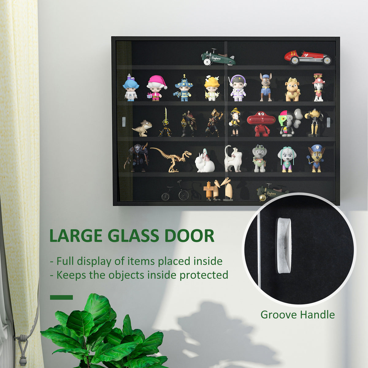 5-Shelf Wall Display Cabinet with 2 Glass Doors