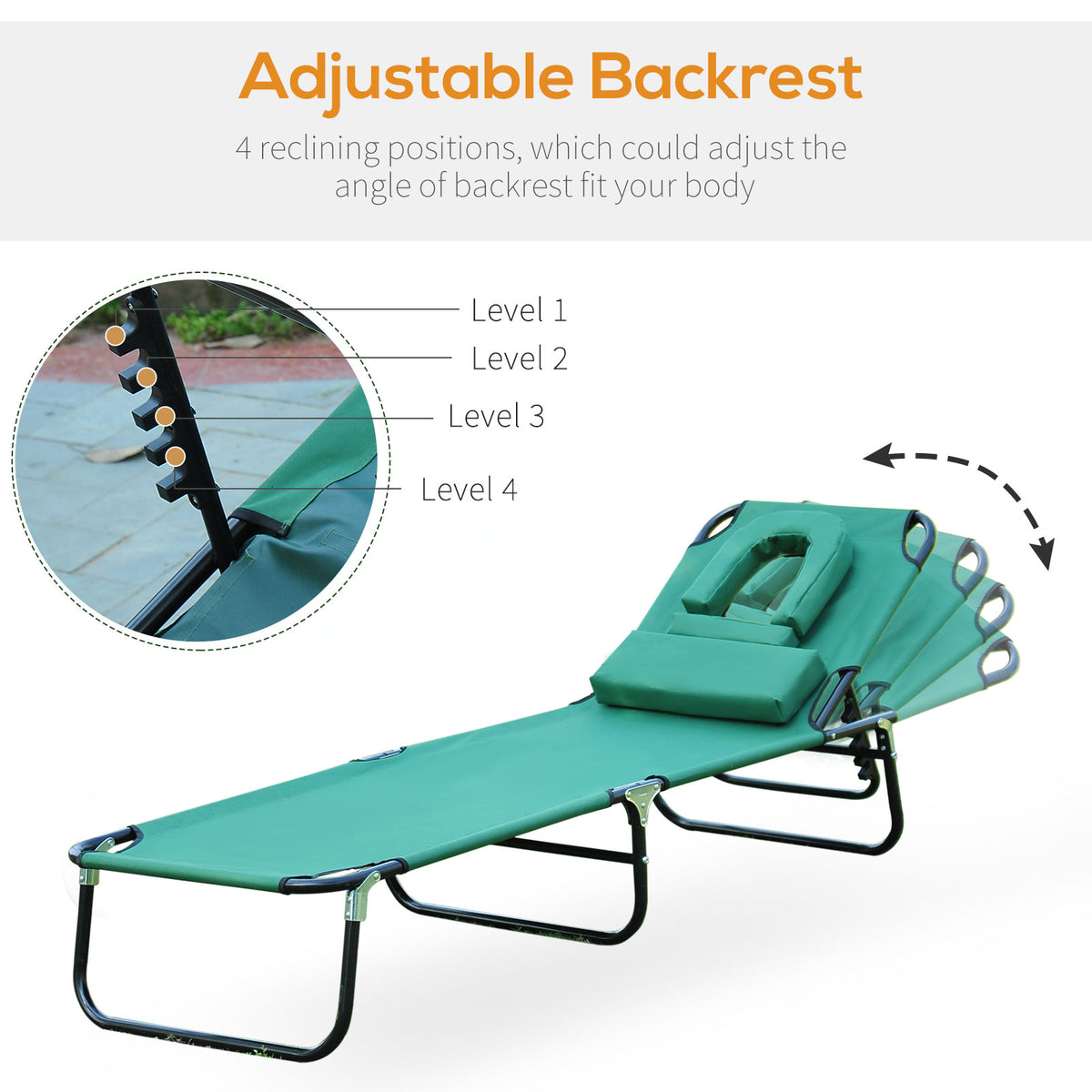 Folding lounge chair with face hole 3 positions