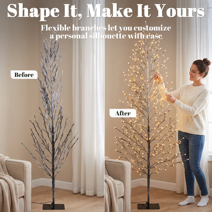 180 cm (183 cm) Lighted Snow-Flocked Twig Tree with LEDs