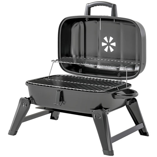Barbacoa plegable de carbón con rejilla de recalentamiento