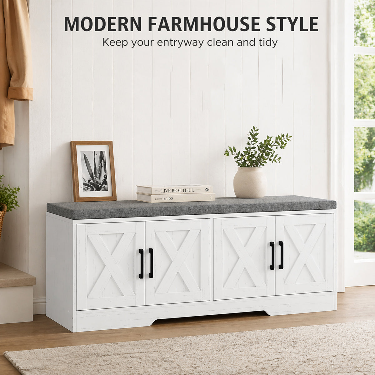 Shoe storage bench with cushion — 120 x 35 x 45 cm