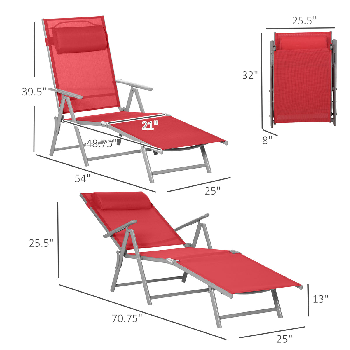 Tumbona plegable ajustable de acero — 7 posiciones