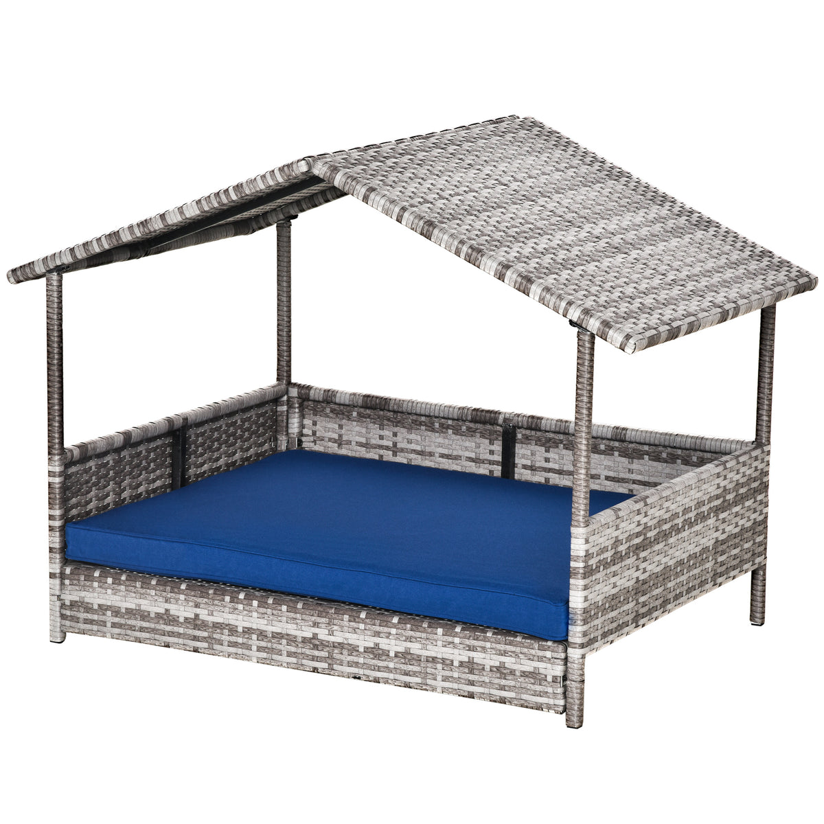 Elevated Rattan Dog House with Canopy Shelter