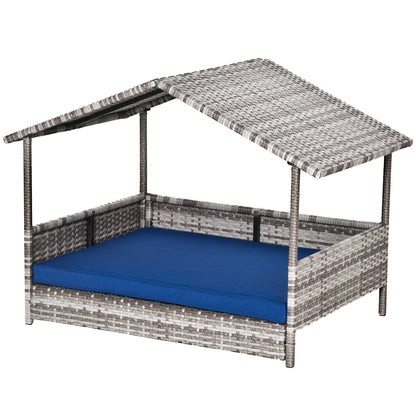Elevated Rattan Dog House with Canopy Shelter