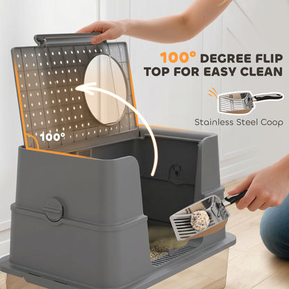 XL Stainless Steel Cat Litter Box with Flip Top