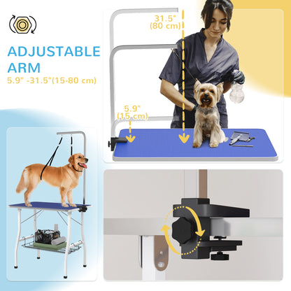 Mesa de peluquería para perros con brazos ajustables y plataforma de goma