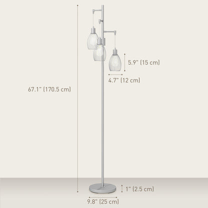 Industrial Floor Lamp 3 Hanging Cage Shades, Dimmable