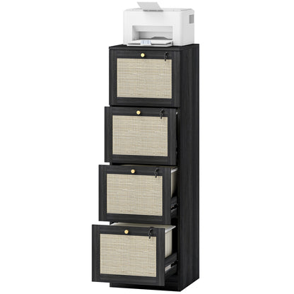 4-Drawer Locking Filing Cabinet Boho Rattan Style