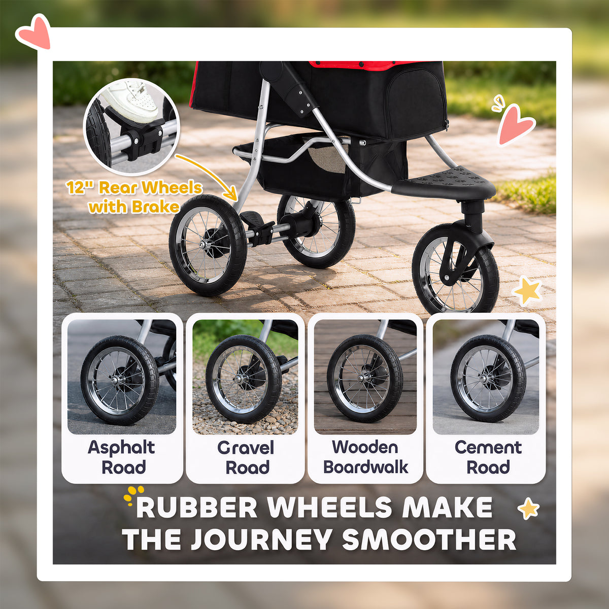 Cochecito plegable de 3 ruedas para perros con toldo ajustable