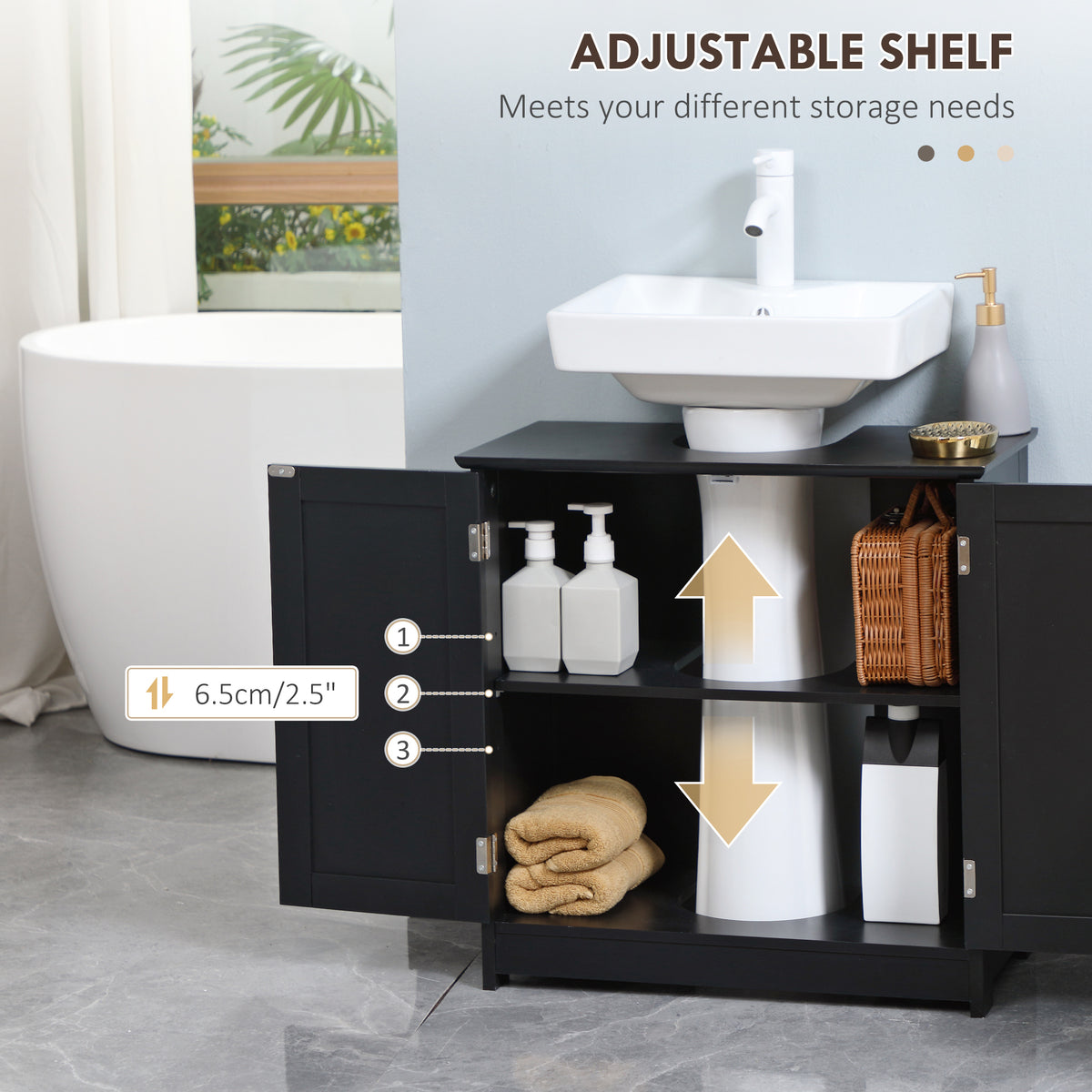 Mueble de lavabo bajo fregadero con 2 puertas y estante