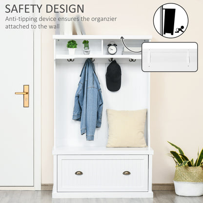 Mueble de entrada con banco de almacenamiento y percheros 164 cm