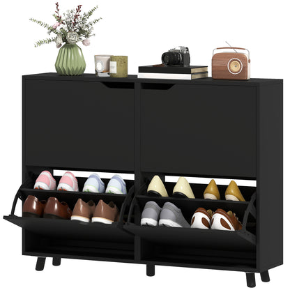 Narrow shoe cabinet with flip drawers