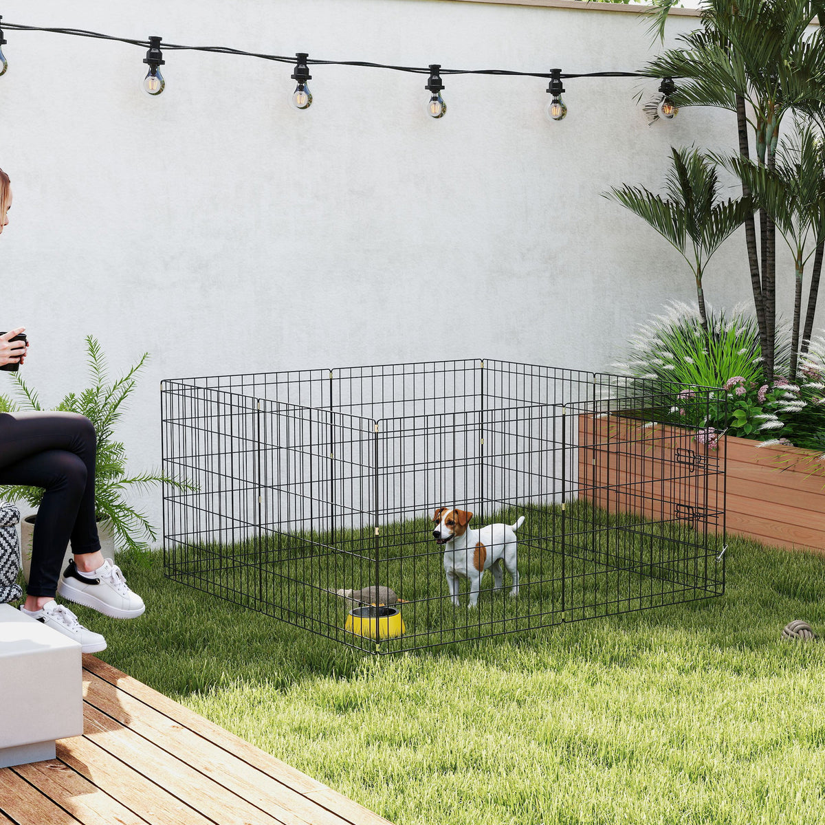 Parque plegable para perros de 8 paneles con techo