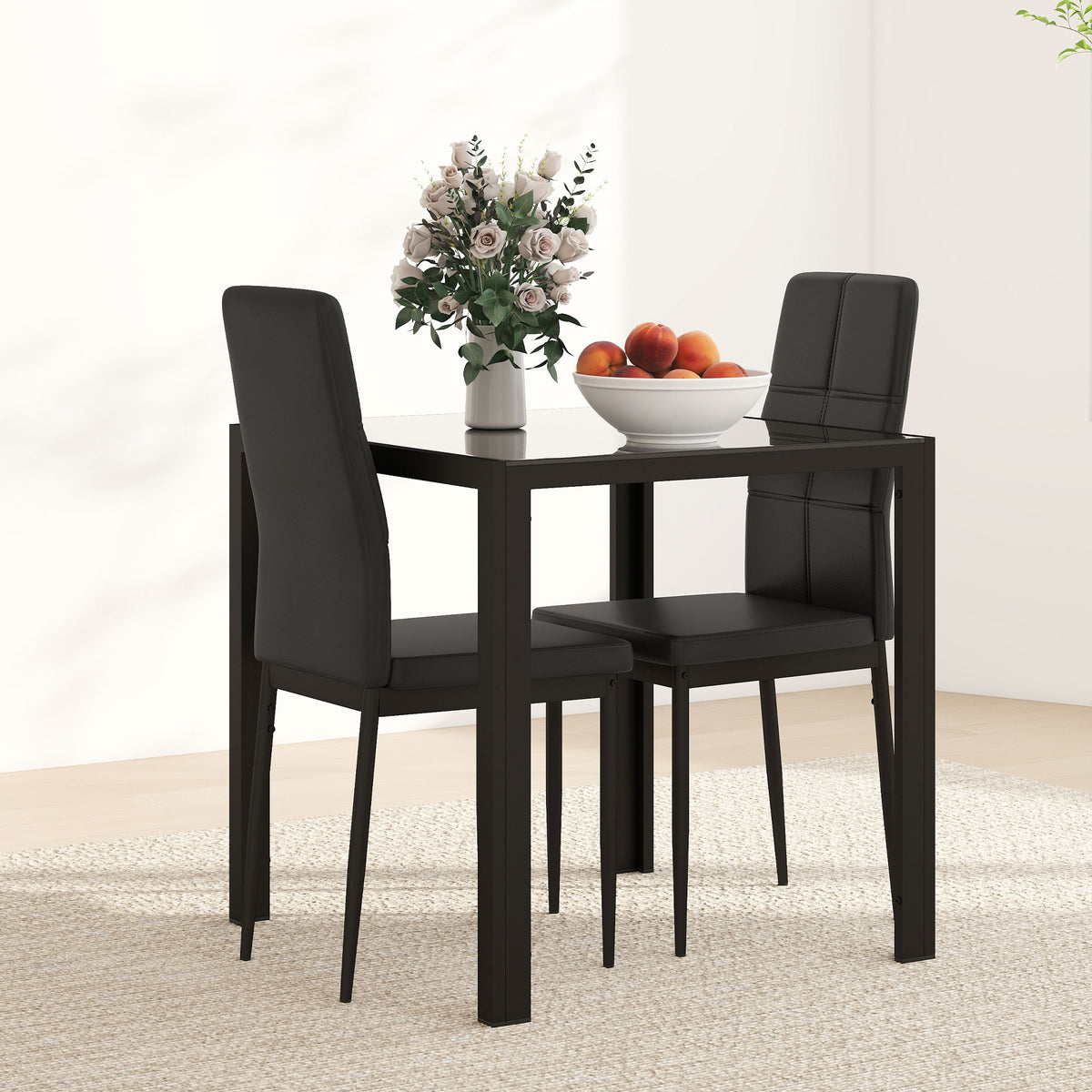 Dining set 3-piece rectangular glass table with chairs