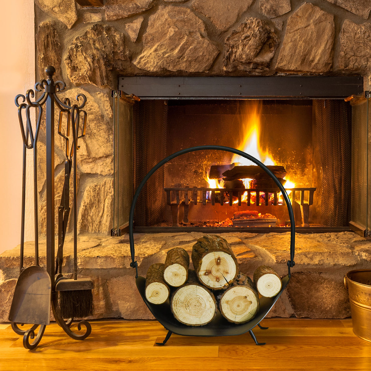 Curved Firewood Log Rack Fireplace Wood Holder