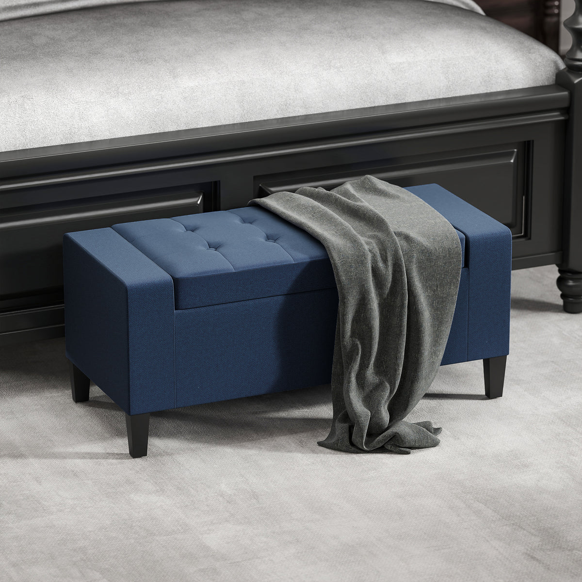 Tufted Linen Storage Ottoman Bench