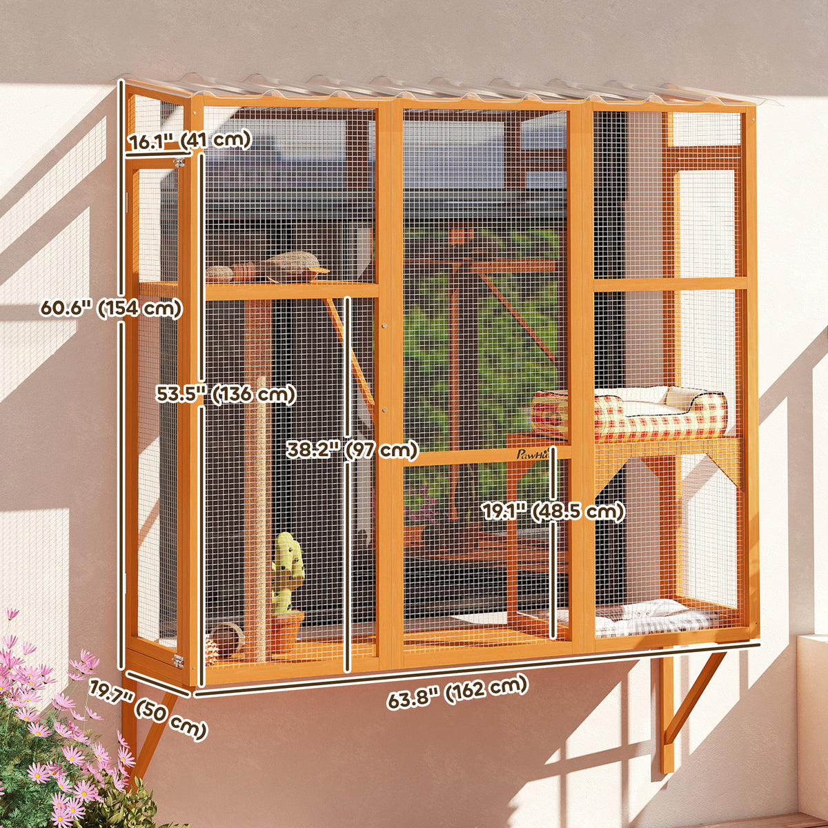 Rejilla exterior para gatos de 3 niveles con plataformas