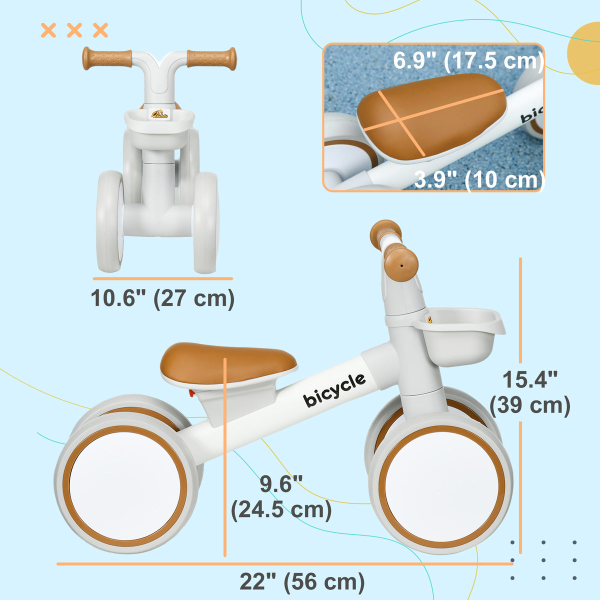 Bicicleta de equilibrio para bebé con cesta extraíble