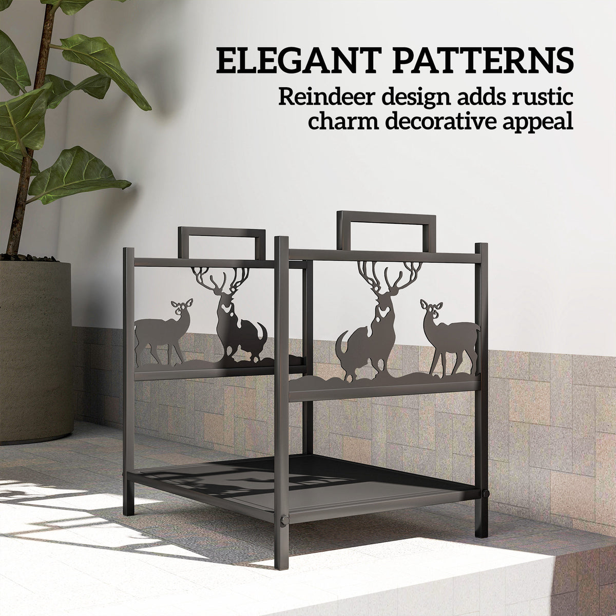 Heavy duty log stand with handles — reindeer design