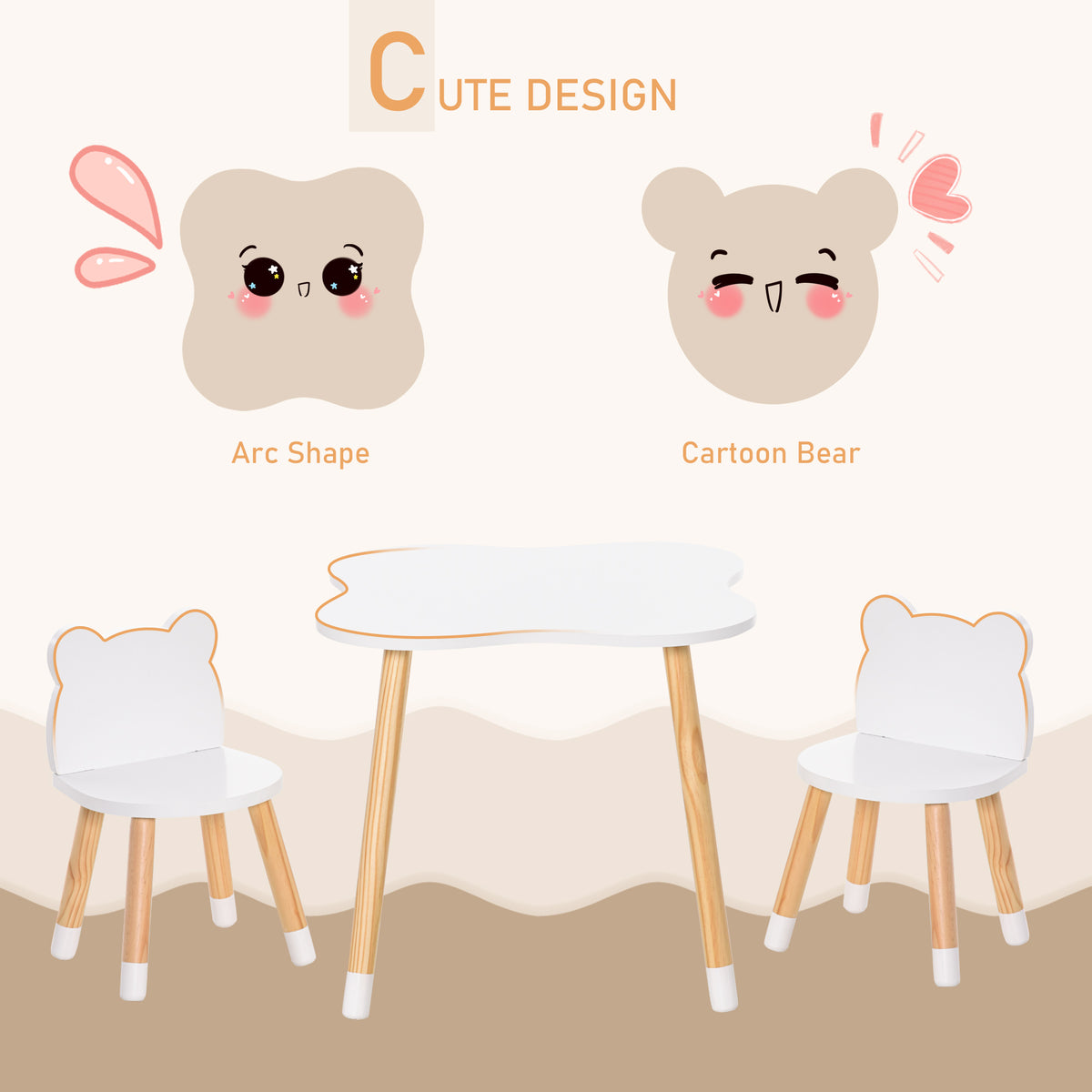Conjunto de mesa y sillas para niños con diseño de osos — Lote de 3
