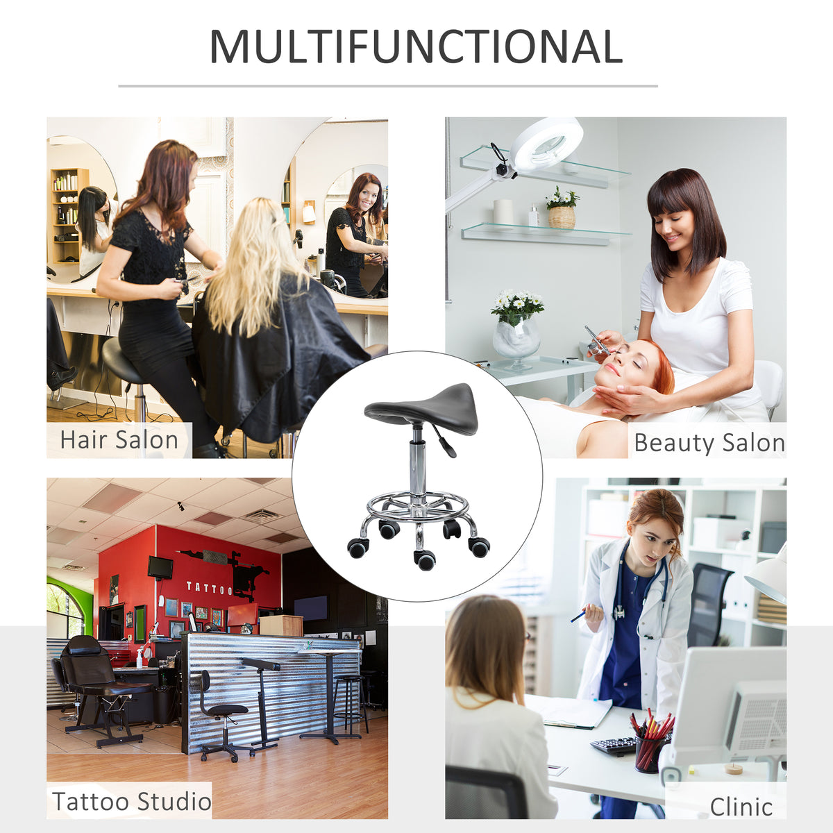 Taburete de silla ergonómico ajustable de cuero sintético
